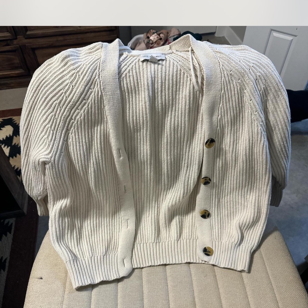 Cream Ribbed Knit Cardigan Sweater